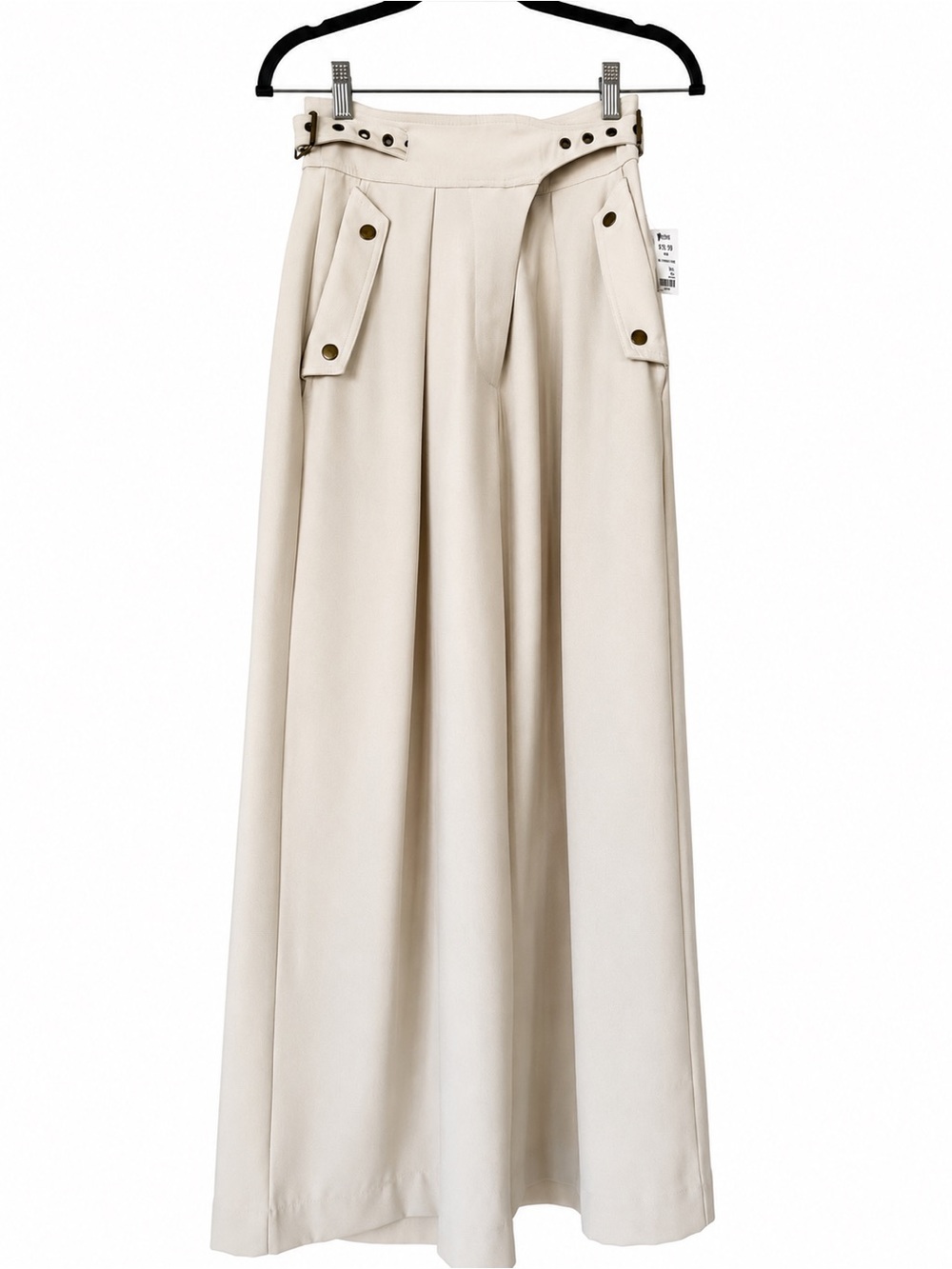 NWT Akira High-Waist Cream Wide Leg Trouser w/ Buckle Detail | Capsule | Office